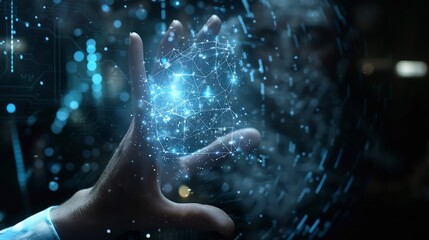 Aufkleber - Businessman show virtual graphic Global Internet connect Artificial Intelligence using command Chatbot for generates something Futuristic technology transformation chatbot Chat with AI : Generative AI