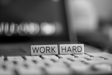 Wall Mural - Work Hard sign on a laptop keyboard 