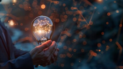 Poster - AI Artificial Intelligence Technology concept Businessman holding a glowing lightbulb with AI symbol representing artificial intelligence technology innovation and future digital advan : Generative AI