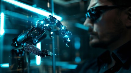 Poster - Artificial Intelligence Ai technology man using technology smart robot AI artificial intelligence by enter command prompt for generates something Futuristic technology transformation : Generative AI