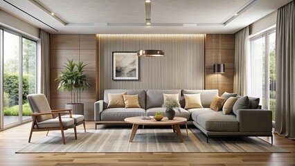 Poster - Modern living room with sleek furniture and neutral color palette, modern, living room, sleek, furniture, design, contemporary