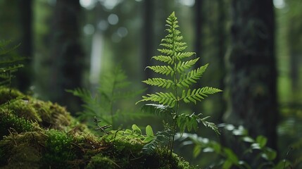 Poster - Beautiful fern in forest of Norway Fern leaves Close up Fern leaf texture in nature  Background nature concept : Generative AI