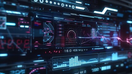 digital interface with various graphs and data visualizations background shows binary code and abstr