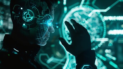 Poster - Artificial Intelligence Ai technology man using technology smart robot AI artificial intelligence by enter command prompt for generates something Futuristic technology transformation : Generative AI