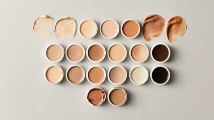 Poster - A Variety of Foundation Shades in Round Containers on a White Surface