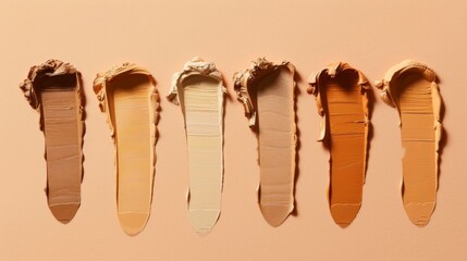 Wall Mural - Seven Swatches of Makeup Foundation on Beige Background