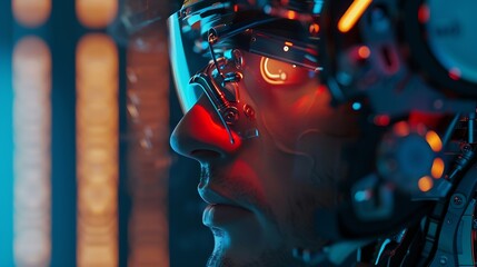 Poster - Ai technology Artificial Intelligence man using technology smart robot AI artificial intelligence by enter command prompt for generates something Futuristic technology transformation C : Generative AI