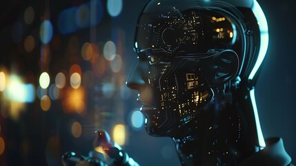 Poster - Ai technology Artificial Intelligence man using technology smart robot AI artificial intelligence by enter command prompt for generates something Futuristic technology transformation C : Generative AI
