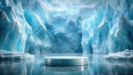 Wall Mural - Glacier ice podium for showcasing products , glacier, ice, podium, display, presentation, mockup, advertising, theme, concept