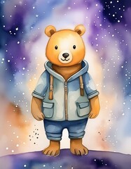 Wall Mural - cartoon bear on the moon in the night 