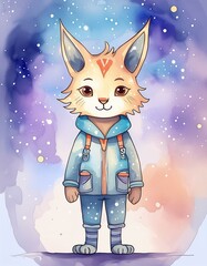  cartoon lynx in the night on the moon