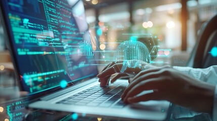 Aufkleber - Businessman use artificial intelligence AI technology for enhanced work efficiency data analysis and efficient tools Unlocking work potential with AI solutions chatbot help solve work  : Generative AI