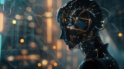 Fototapete - chat with AI Artificial intelligence The concept of accessing imagination by feeding commands to Ai to create what is in our mind with futuristic technology through the Internet : Generative AI