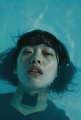 Poster - Young asian girl lying in the water