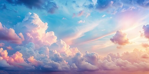 Canvas Print - Dreamy pastel gradient sky with light pink and blue clouds , dreamy, pastel, gradient, sky, clouds, pink, blue, cute