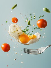 Wall Mural - an egg on a fork with tomatoes and herbs