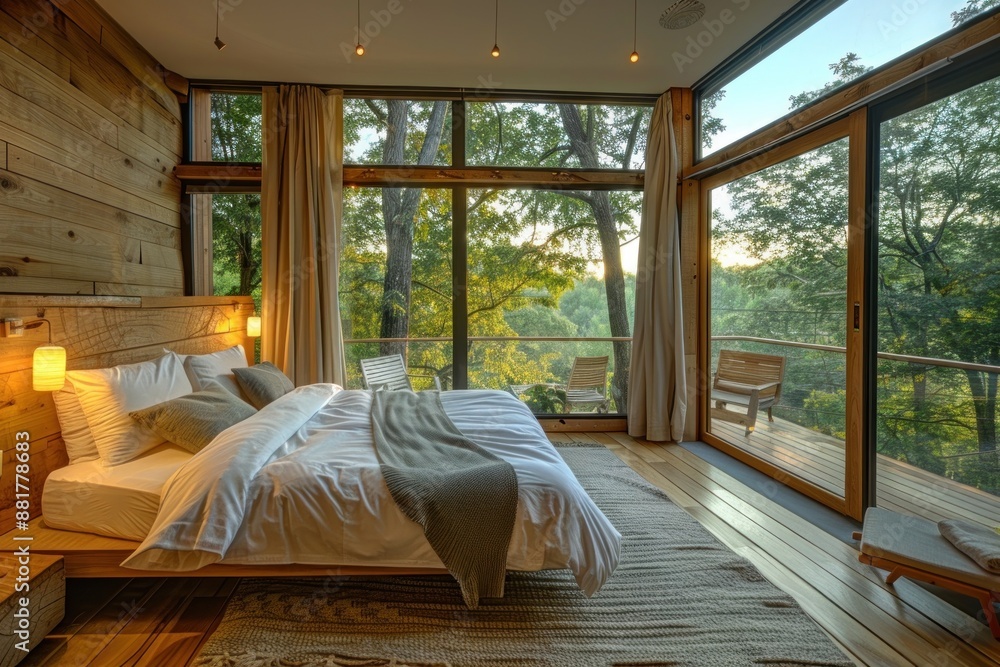 View of An eco-friendly hotel room with large windows offering breathtaking ...