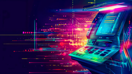 Wall Mural - Futuristic computer interface displaying complex data in vibrant colors