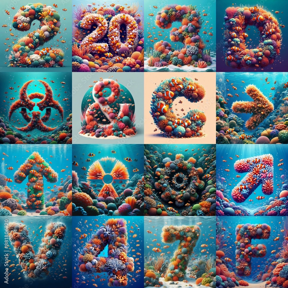 Underwater scene Lettering Typeface. AI generated illustration Stock ...