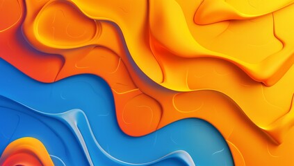 abstract orange, blue and yellow background with smooth gradient fluid shapes