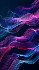 Wall Mural - Flowing purple and blue lines on dark backdrop, modern and elegant abstract design with futuristic feel, vibrant energy and motion, perfect for creative projects