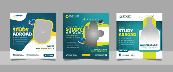 Study abroad social media post banner, Higher education social media post square flyer web banner template