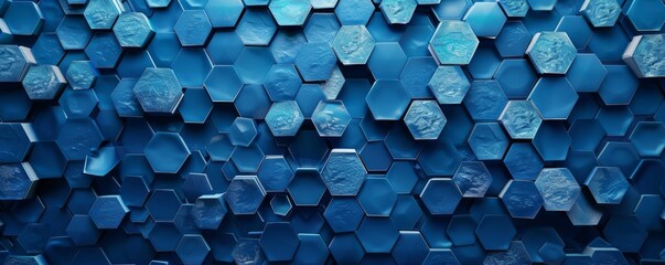 Canvas Print - Hexagonal blue honeycomb pattern symbolizing connection and data in digital world. Versatile for graphic projects like wallpapers, banners, and posters. Perfect for customization