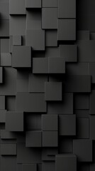 Canvas Print - Striking 3d black cubes arranged in captivating geometric pattern, some boldly protruding from wall, exuding depth and sophistication for creative projects