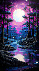 Wall Mural - digital trippy water painting of nature graphics poster mobile phone background
