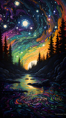 Wall Mural - digital trippy water painting of nature graphics poster mobile phone background