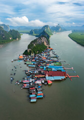 Panorama of Koh Panyee island,  Fisherman village, Phang Nga, Ao Phang Nga National Park, Thailand