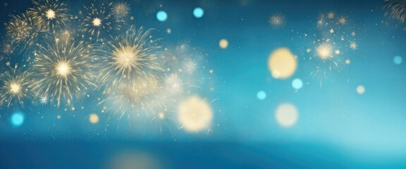 Wall Mural - Abstract background Cyan and gold fireworks and Bokeh