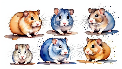 set hamsters isolated on white background