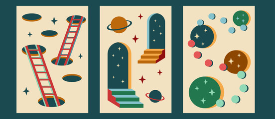 Wall Mural - Surrealism posters set. Surreal abstract posters. Surrealism cards set.