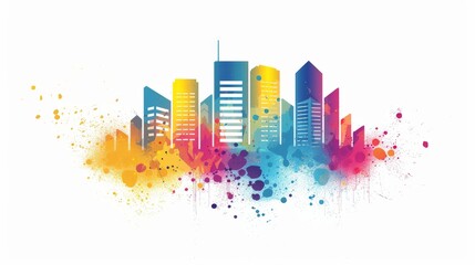 Wall Mural - Vibrant Cityscape with Watercolor Splashes