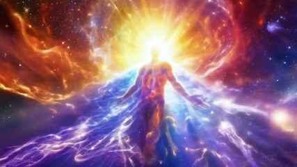 Wall Mural - silhuette of a man spirit on galaxy space background, colorful energy flow, 4k new quality colorful 