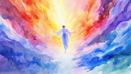 Wall Mural - silhuette of a man spirit on galaxy space background, colorful energy flow, 4k new quality colorful stock video footage AI