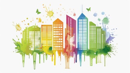 Poster - Watercolor Cityscape with Vibrant Colors