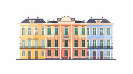 Wall Mural - Facade of Three Colorful Buildings in a Row