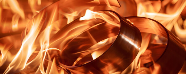 Wall Mural - A fire background featuring flames dancing around a metal sculpture, creating a dynamic and artistic visual.