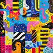 © Pixelbus - Geometric patterns and line, playful quirky cartoonish illustration, vivid splashing color
