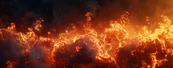 Wall Mural - A dramatic fire background with intense flames roaring against a dark night sky, creating a powerful and dynamic visual impact.