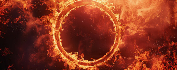 Wall Mural - A fire background featuring a ring of fire, with flames forming a circular pattern and creating a striking visual effect.