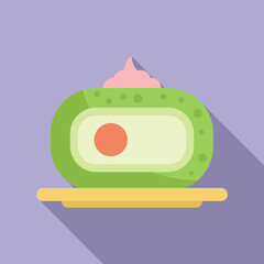 Sticker - Green tea mochi ice cream with pink topping on a plate, a traditional japanese dessert