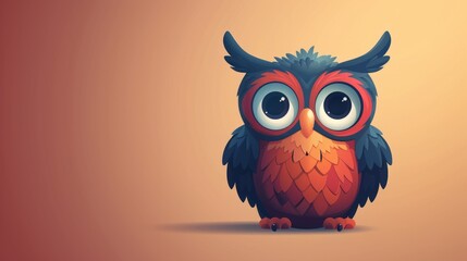 Owl with big eyes. Illustration of a cartoon cute owl.