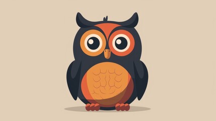 Wall Mural - Owl with big eyes. Illustration of a cartoon cute owl.