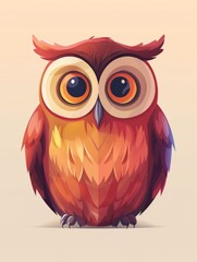 Wall Mural - Owl with big eyes. Illustration of a cartoon cute owl.