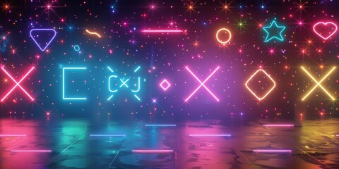 Wall Mural - neon light flat background wall design, game lights, cool wall panels