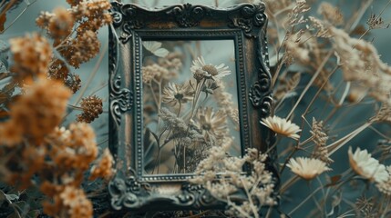 Poster - Vintage inspired photo frame featuring dried flowers