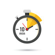 © Lysenko.A - 10 minutes on stopwatch icon in flat style. Clock face timer vector illustration on isolated background. Countdown sign business concept.